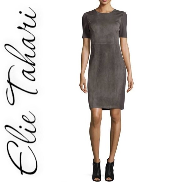 ELIE TAHARI Emily Lamb Suede Colorblock Sheath Dress, Size 6 - Picture 1 of 10